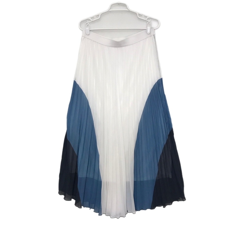 WD.NY Women's Blue/Teal Colorblock Chiffon Pleated Midi Skirt, Elastic, L